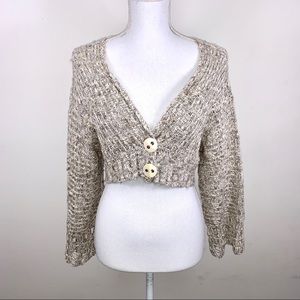 FREE PEOPLE OATMEAL KNIT CROPPED CARDIGAN BOLERO